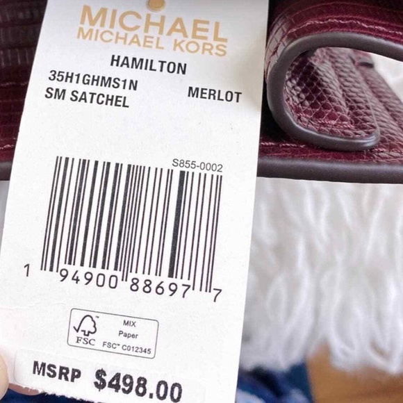 Michael Kors Hamilton Small Leather Satchel Key Lock Crossbody Bag (Merlot) - Picture 7 of 7